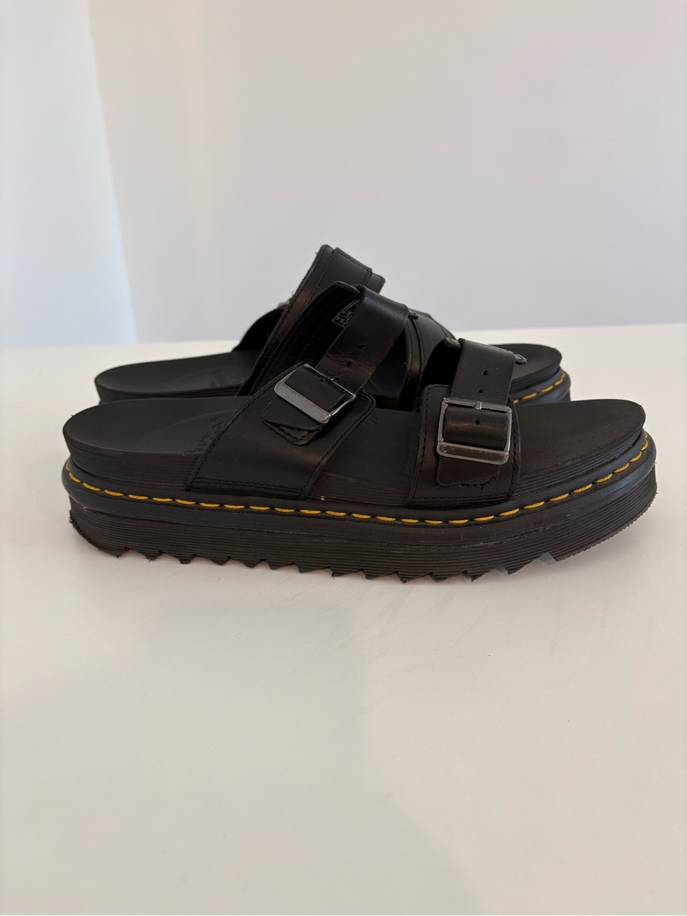 Dr. Martens Myles Black Leather Double Strap Platform Sandals